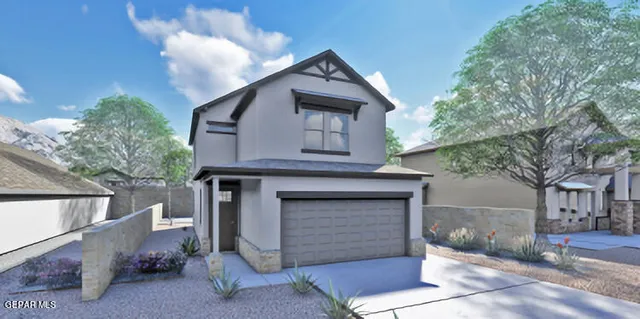 a front view of a house with a garage