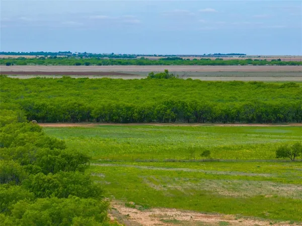 a view of a field with an ocean