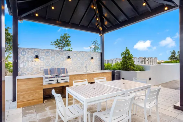 a view of an outdoor space with seating area