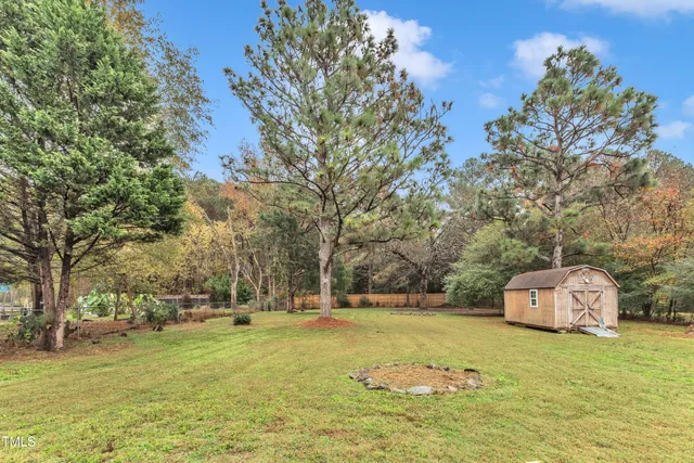 a garden view with a fountain