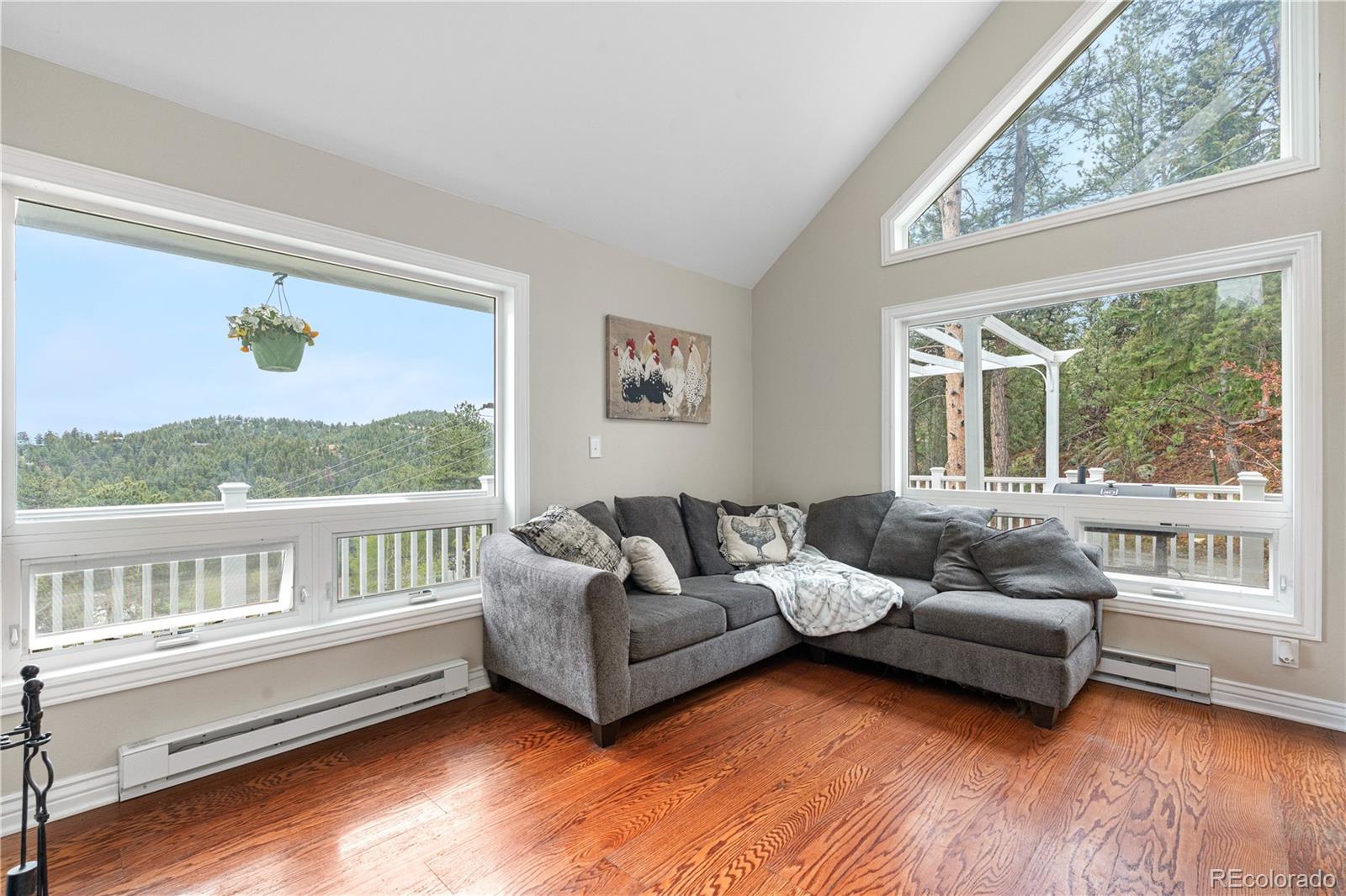137 Bob Cat Trail Bailey, CO 80421 - Photo 10 of 46 a living room with furniture and a large window