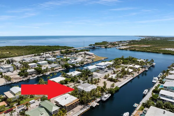 an aerial view of a house with a yard and lake view