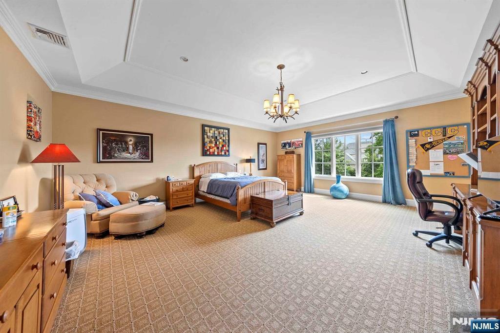 196 Vaccaro Drive Alpine, NJ 07620 - Photo 36 of 50 a bedroom with furniture and a chandelier