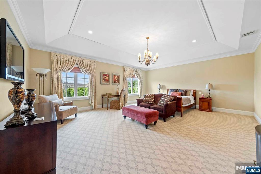 196 Vaccaro Drive Alpine, NJ 07620 - Photo 38 of 50 a living room with furniture chandelier and a flat screen tv