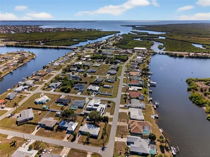 a view of a lake with a city
