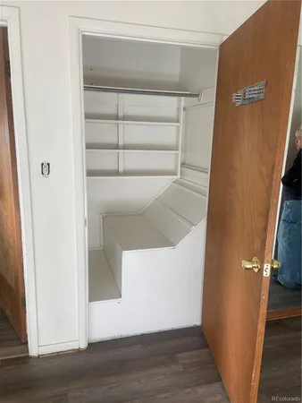 a view of walk in closet with empty racks