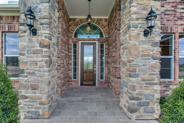 a front view of a building with door