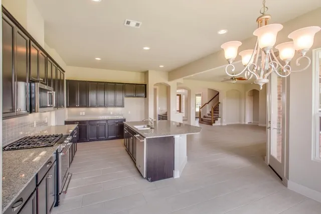 a kitchen with lots of counter top space
