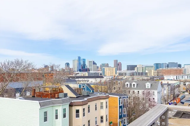 a city view with tall buildings