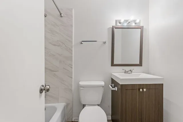 a bathroom with a bathtub