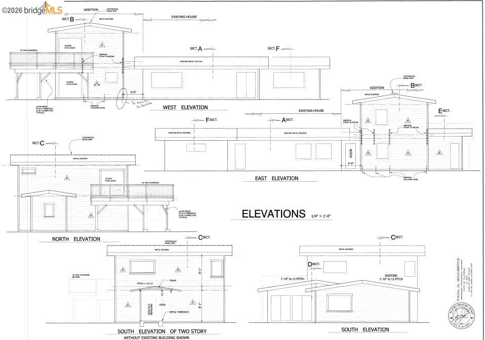 18399 Lime Kiln Road Sonora, CA 95370 - Photo 34 of 36 Architectural Elevations. Presenting various exterior views of the property with existing structures and proposed additions