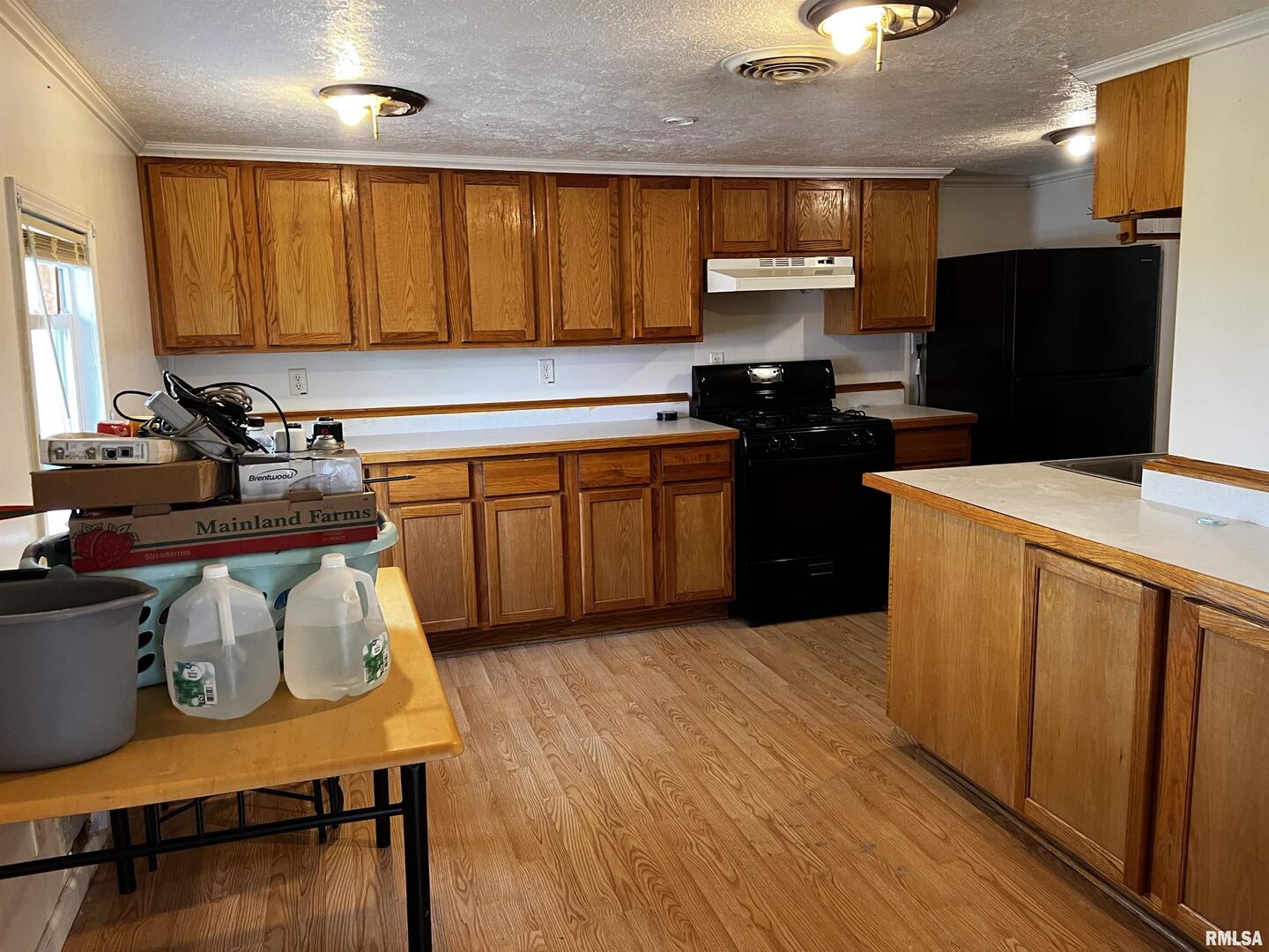 6846 East 1st Street Logan, IL 62856 - Photo 14 of 16 a kitchen with a sink a stove and a refrigerator