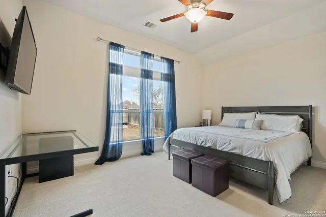 a bed room with a bed and a television