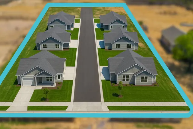 an aerial view of residential houses with outdoor space