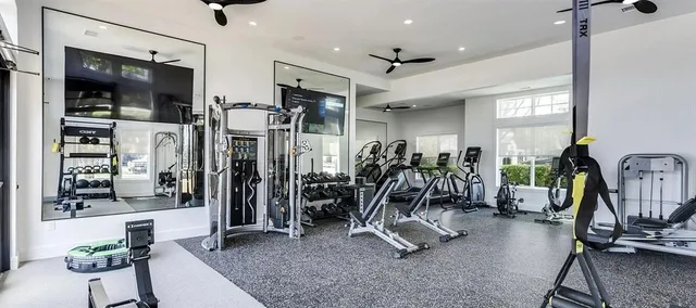 a view of a room with gym equipment