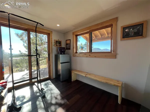 a hallway with a large window