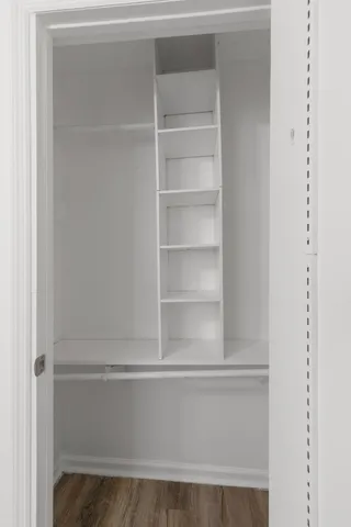 a view of an empty walk in closet