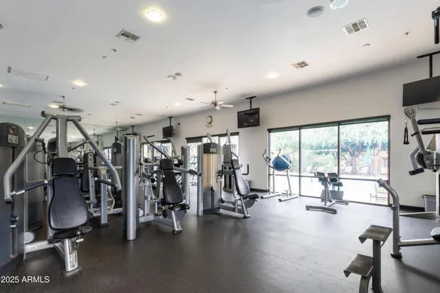 a view of a room with gym equipment