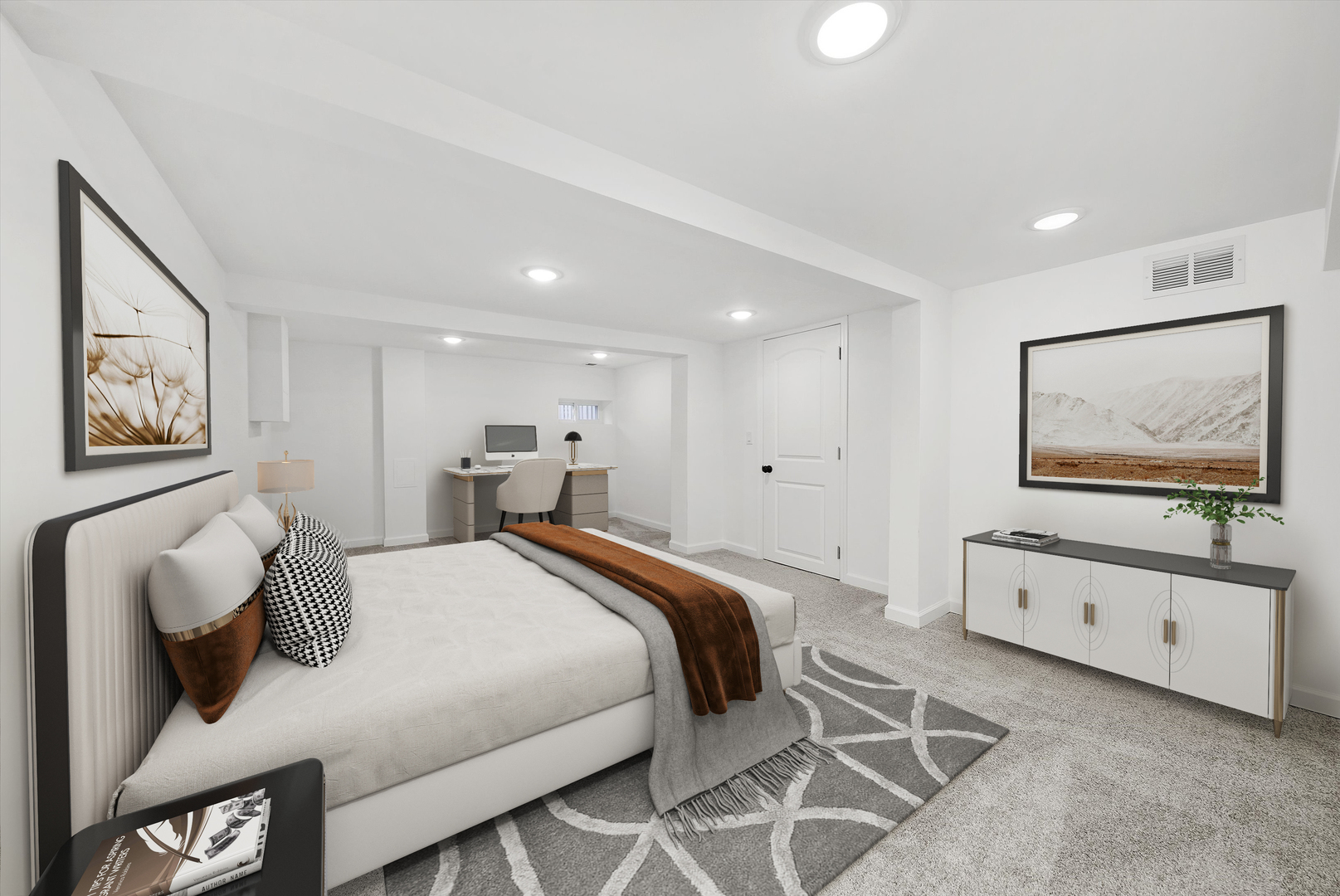 Undisclosed Address Chicago, IL 60656 - Photo 32 of 38 a bedroom with a bed and a chandelier