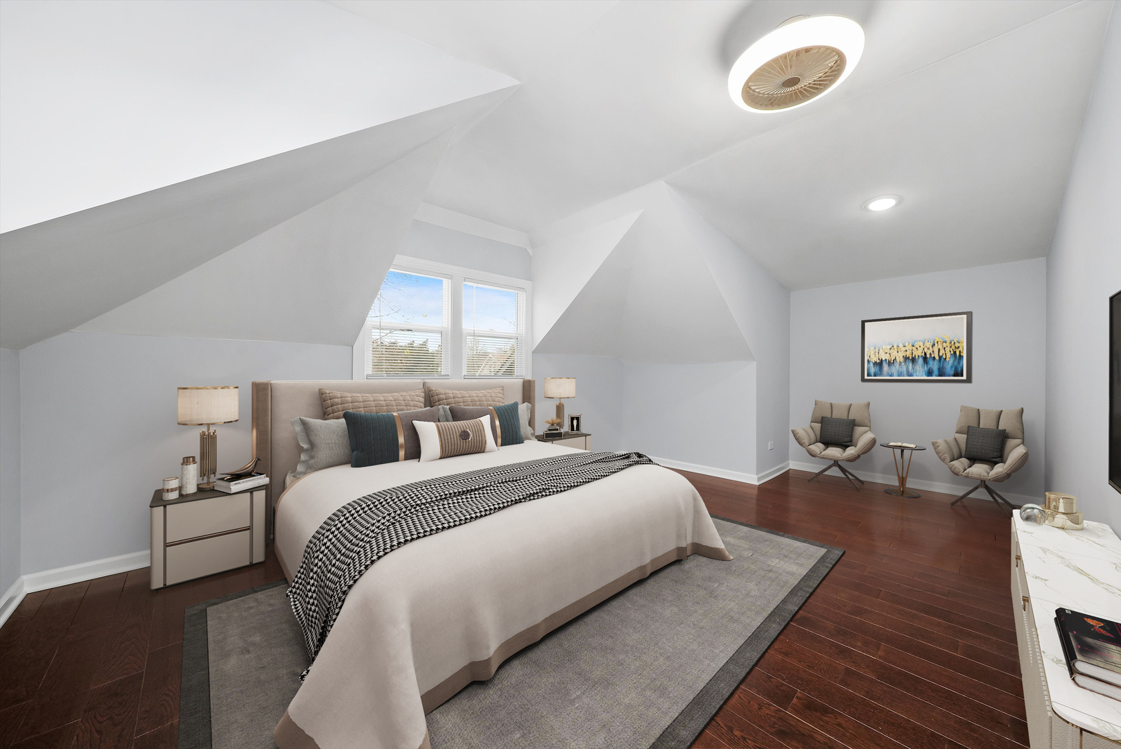 Undisclosed Address Chicago, IL 60656 - Photo 10 of 38 a spacious bedroom with a bed and a couch