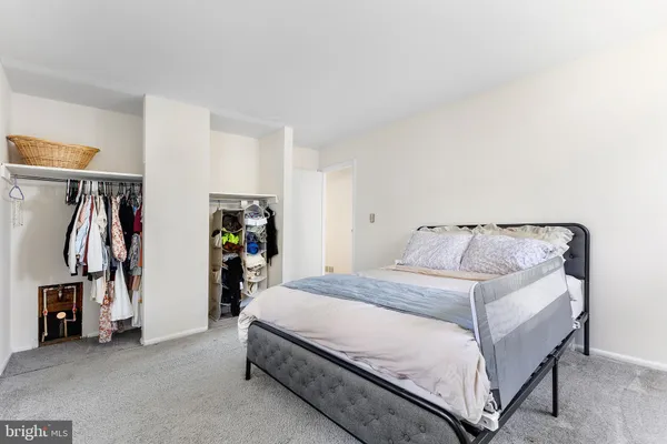 a bedroom with a bed and a walk in closet