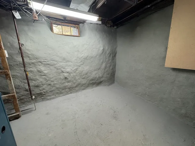 a view of a room with racks on the wall