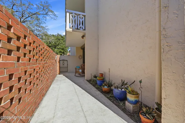 a building outdoor space with potted plants