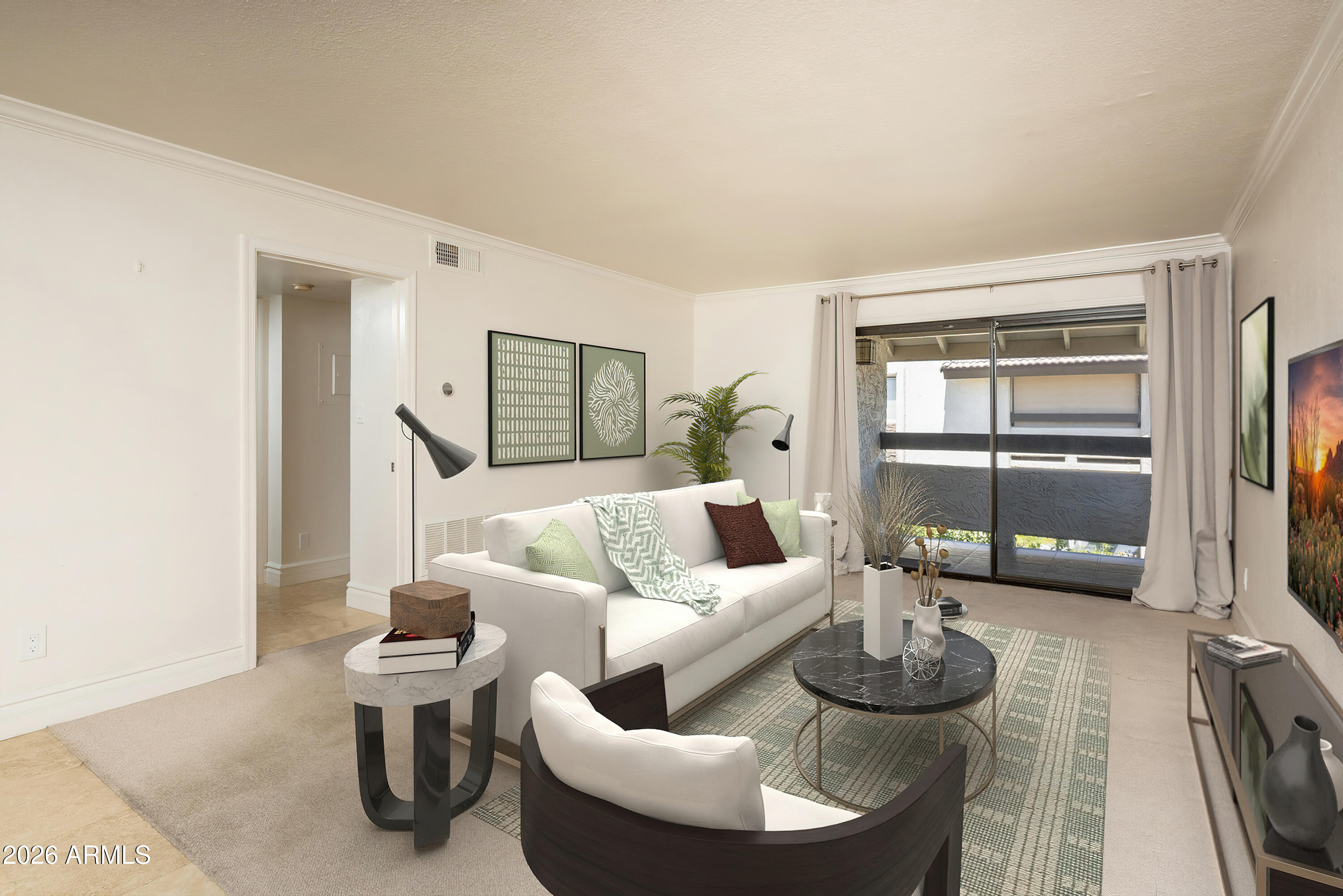 3825 East Camelback Road, Unit 269 Phoenix, AZ 85018 - Photo 1 of 25 a living room with furniture and a large window