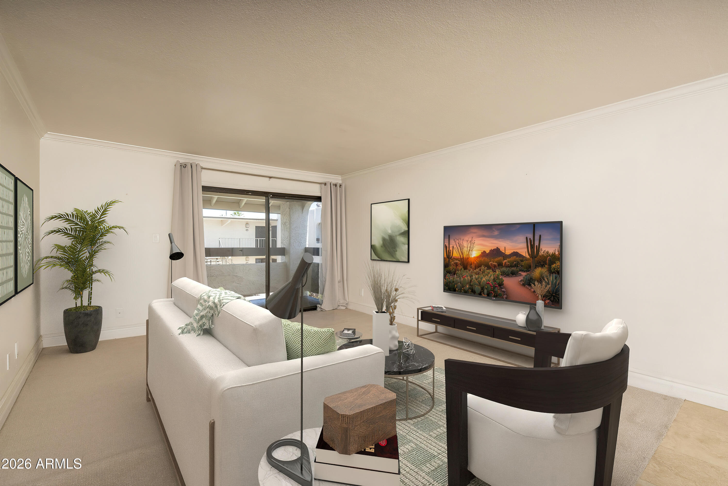 3825 East Camelback Road, Unit 269 Phoenix, AZ 85018 - Photo 2 of 25 a living room with furniture and a flat screen tv