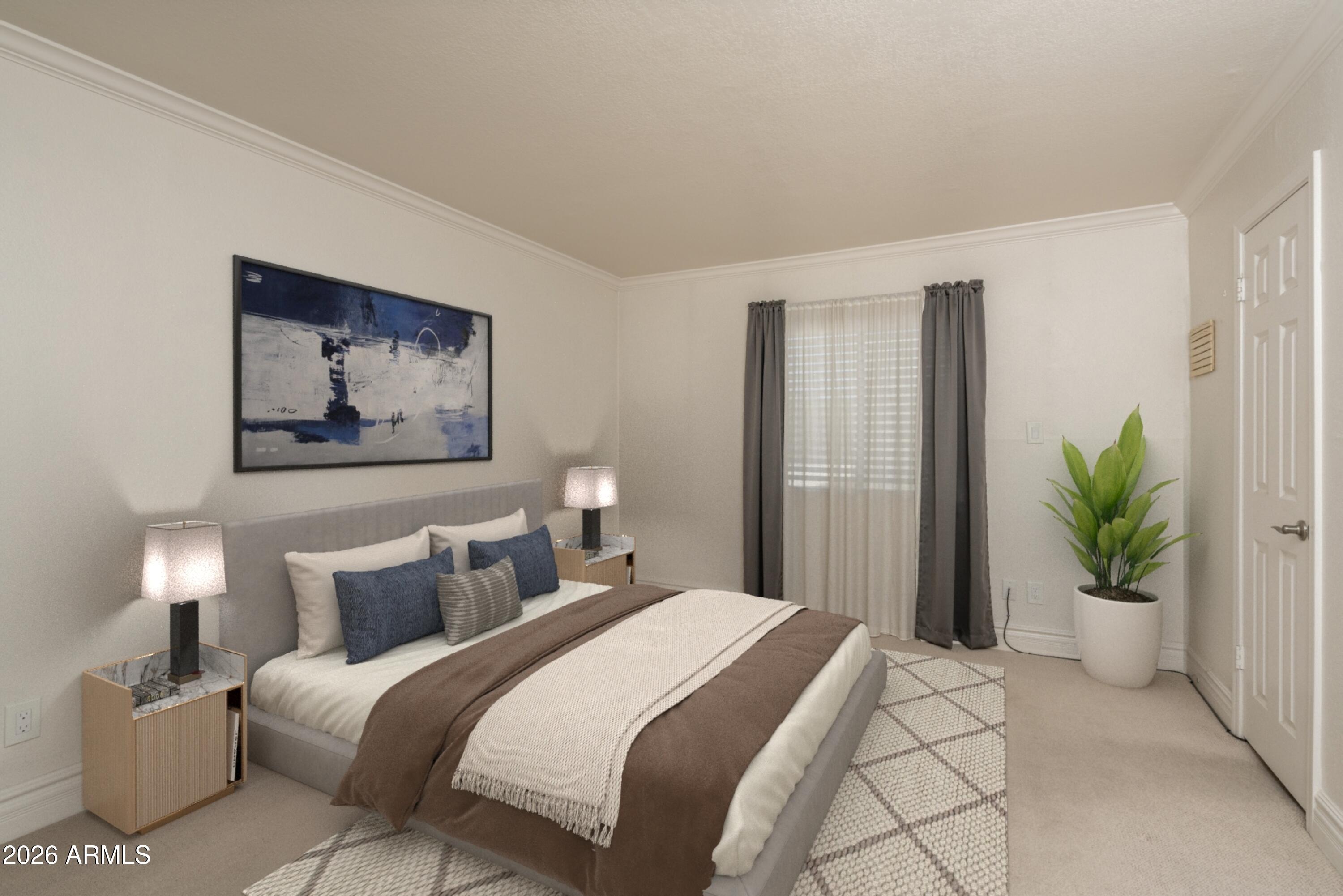 3825 East Camelback Road, Unit 269 Phoenix, AZ 85018 - Photo 9 of 25 a bedroom with bed and a potted plant