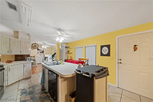 a kitchen with a sink and cabinets