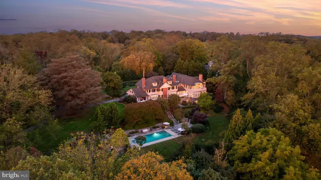 a view of a city with lush green forest