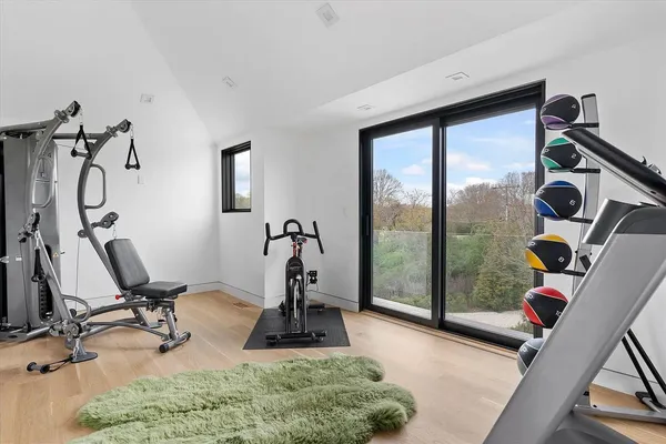 a view of a room with gym equipment
