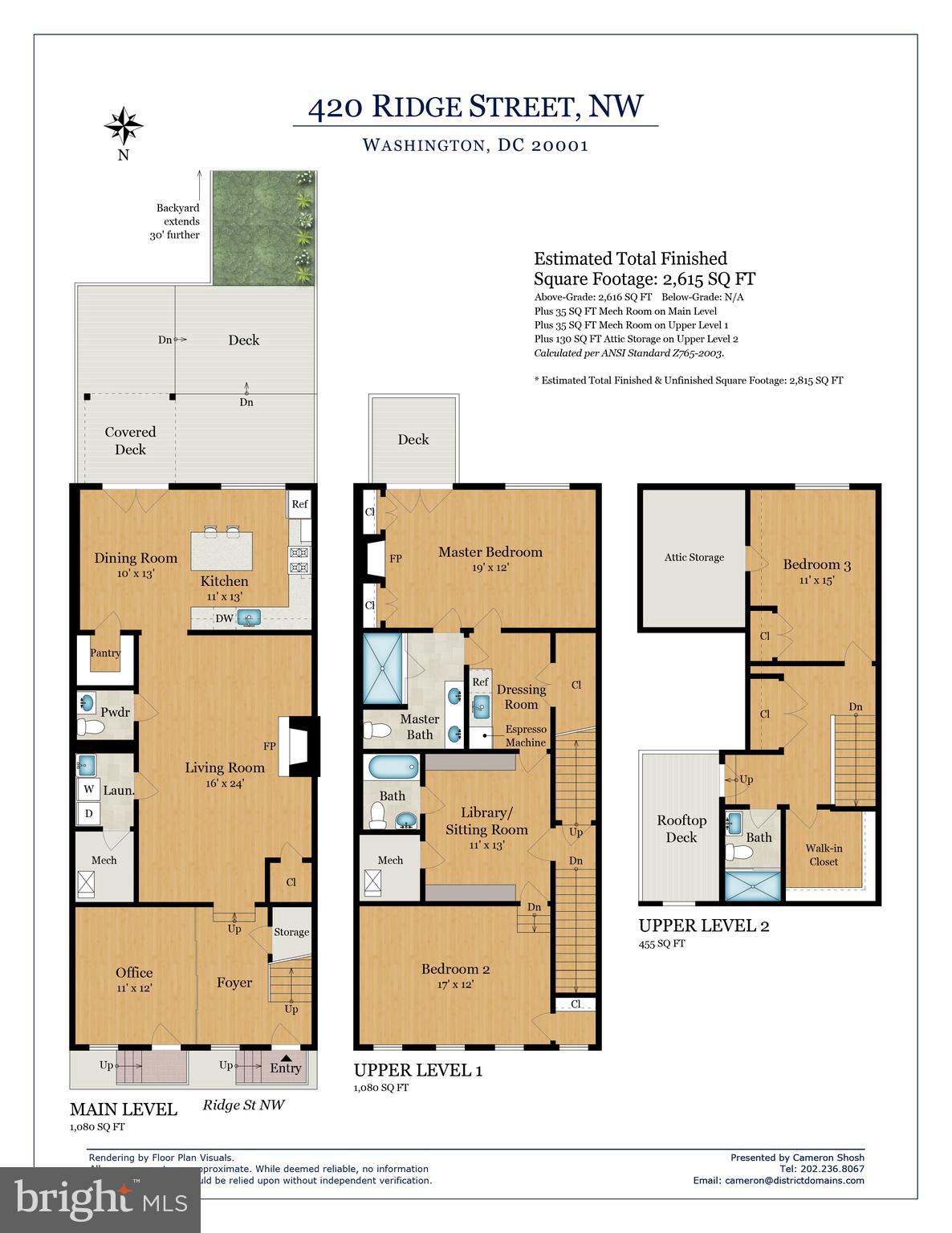 420 Ridge Street Northwest Washington, DC 20001 - Photo 56 of 56 Floor Plan: 3bed/3.5bath, 2815 sqft on 3 floors.