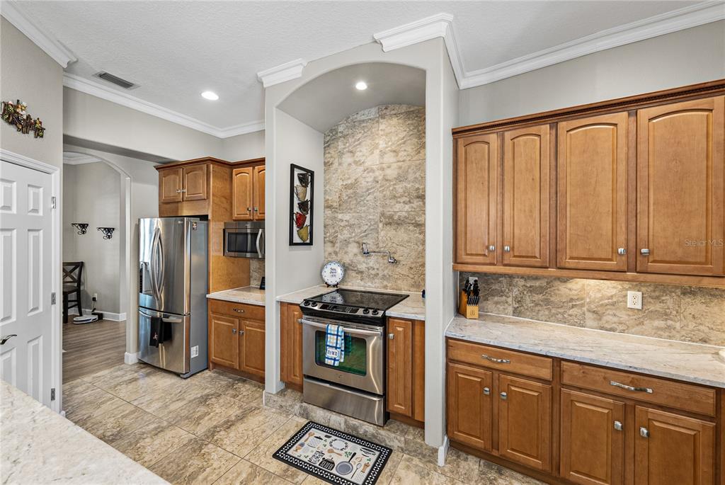 27154 Raven Brook Road Wesley Chapel, FL 33544 - Photo 14 of 65 a kitchen with stainless steel appliances granite countertop a refrigerator and a sink