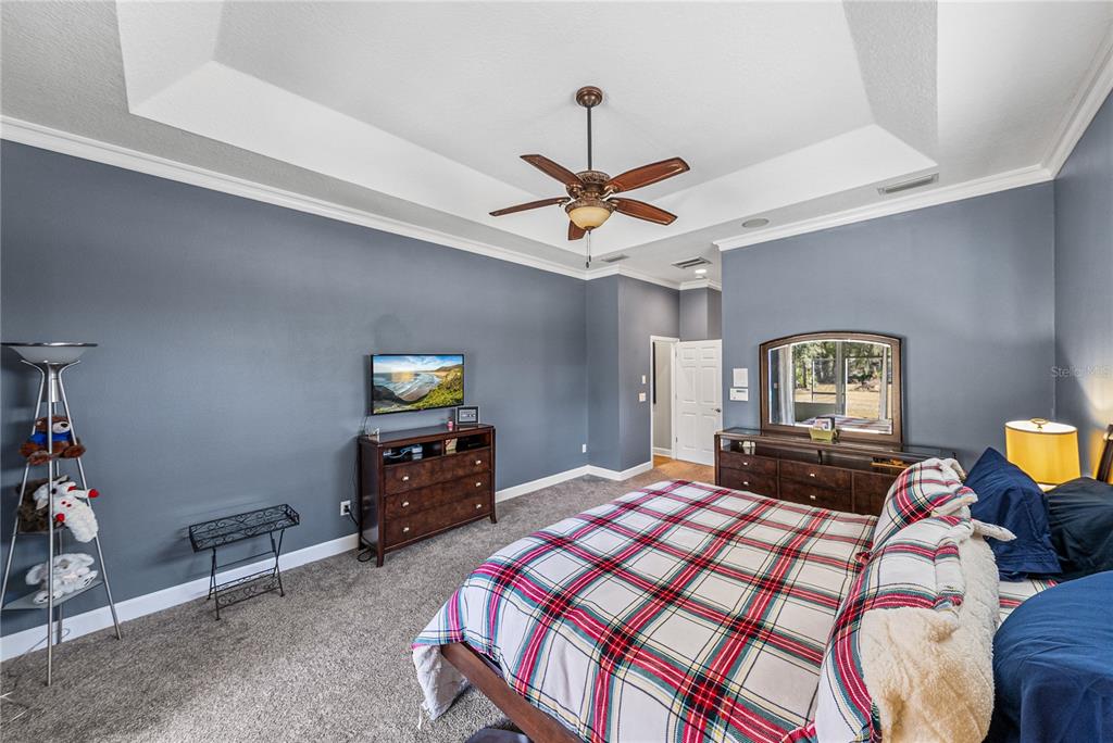 27154 Raven Brook Road Wesley Chapel, FL 33544 - Photo 28 of 65 a bedroom with a bed and a chandelier