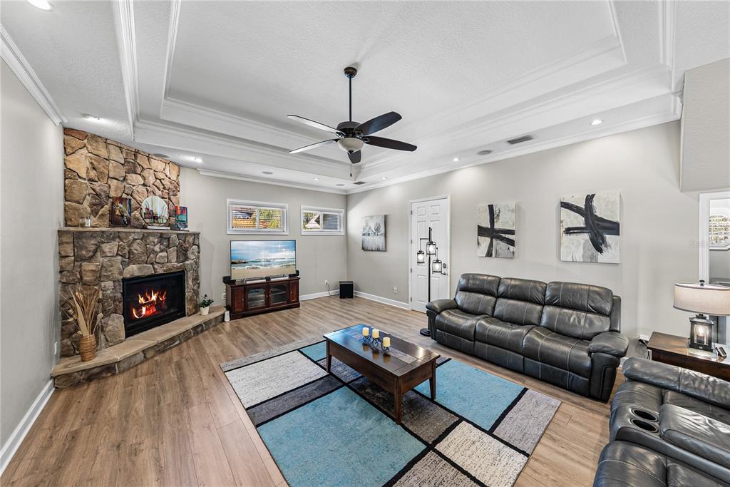 27154 Raven Brook Road Wesley Chapel, FL 33544 - Photo 10 of 65 a living room with furniture fireplace and a flat screen tv