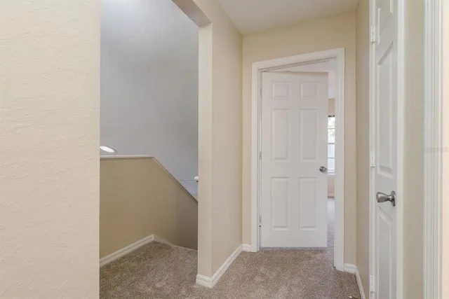a view of front door with a bathroom