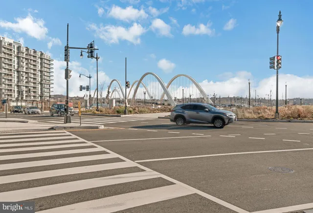 a view of a building with a street