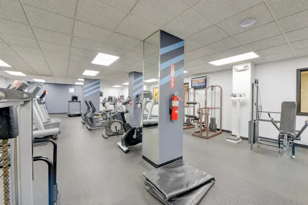 a view of a room with gym equipment