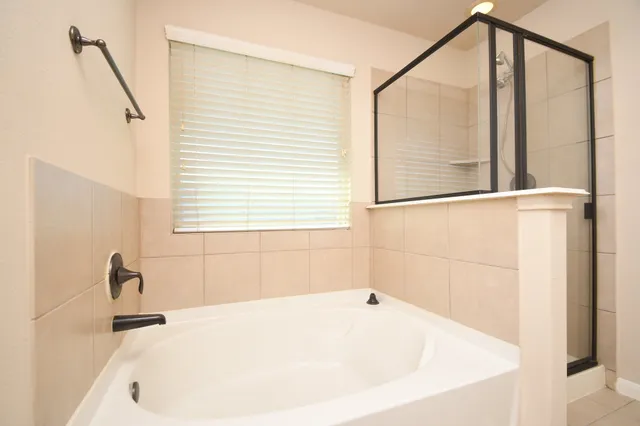 a bathroom with a bathtub