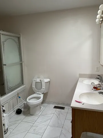 a bathroom with a sink toilet and vanity