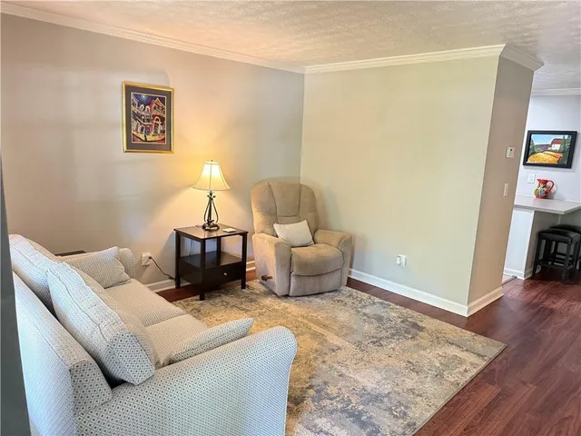 a living room with furniture and a rug