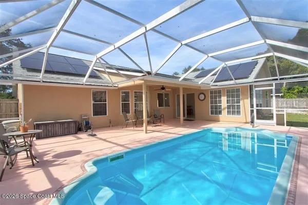 a outdoor space with patio area