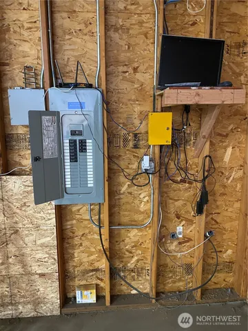 a view of a patio with wooden floor