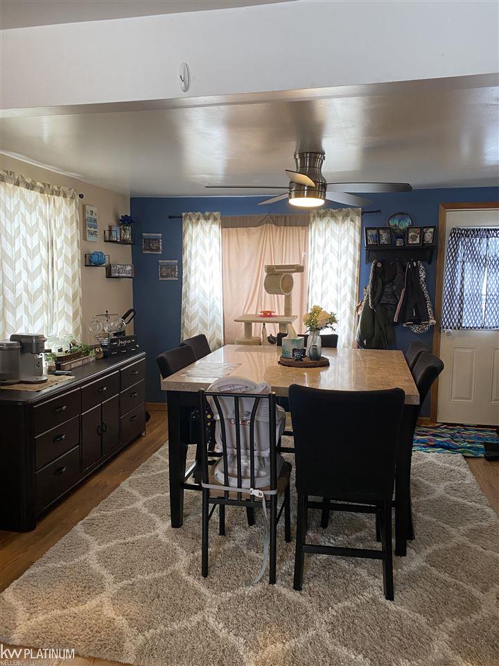 front door and dining roo