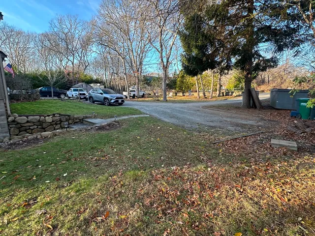 a view of a yard with a tree