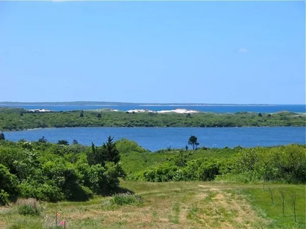 a view of a lake with a yard