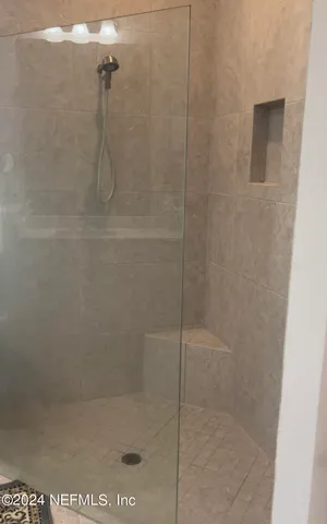 a close view of a bathroom shower