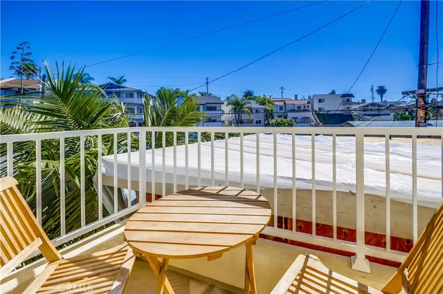 a view of a balcony with chairs